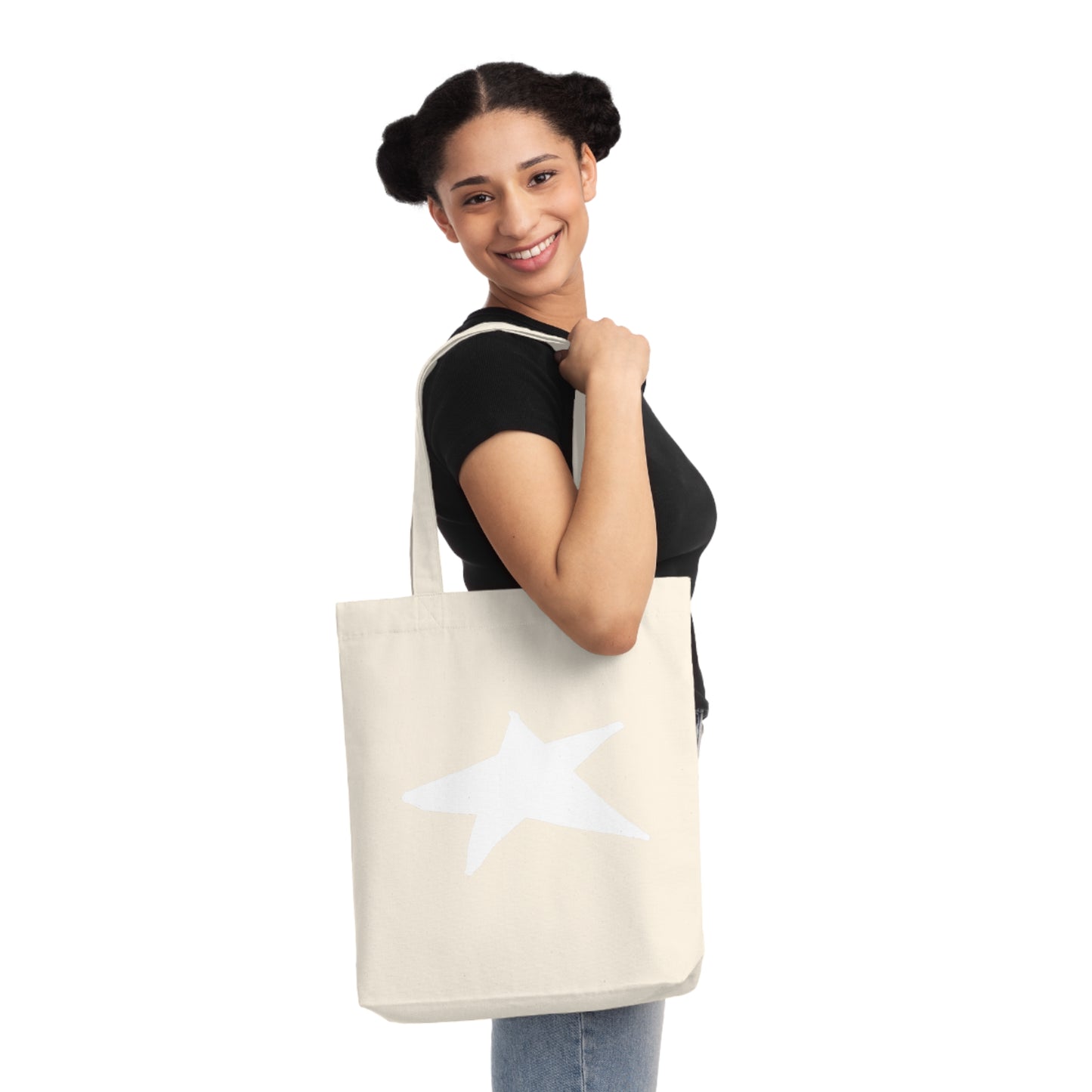 Star Woven Tote Bag — 80% Recycled Cotton Canvas, Durable Shaping Bottom