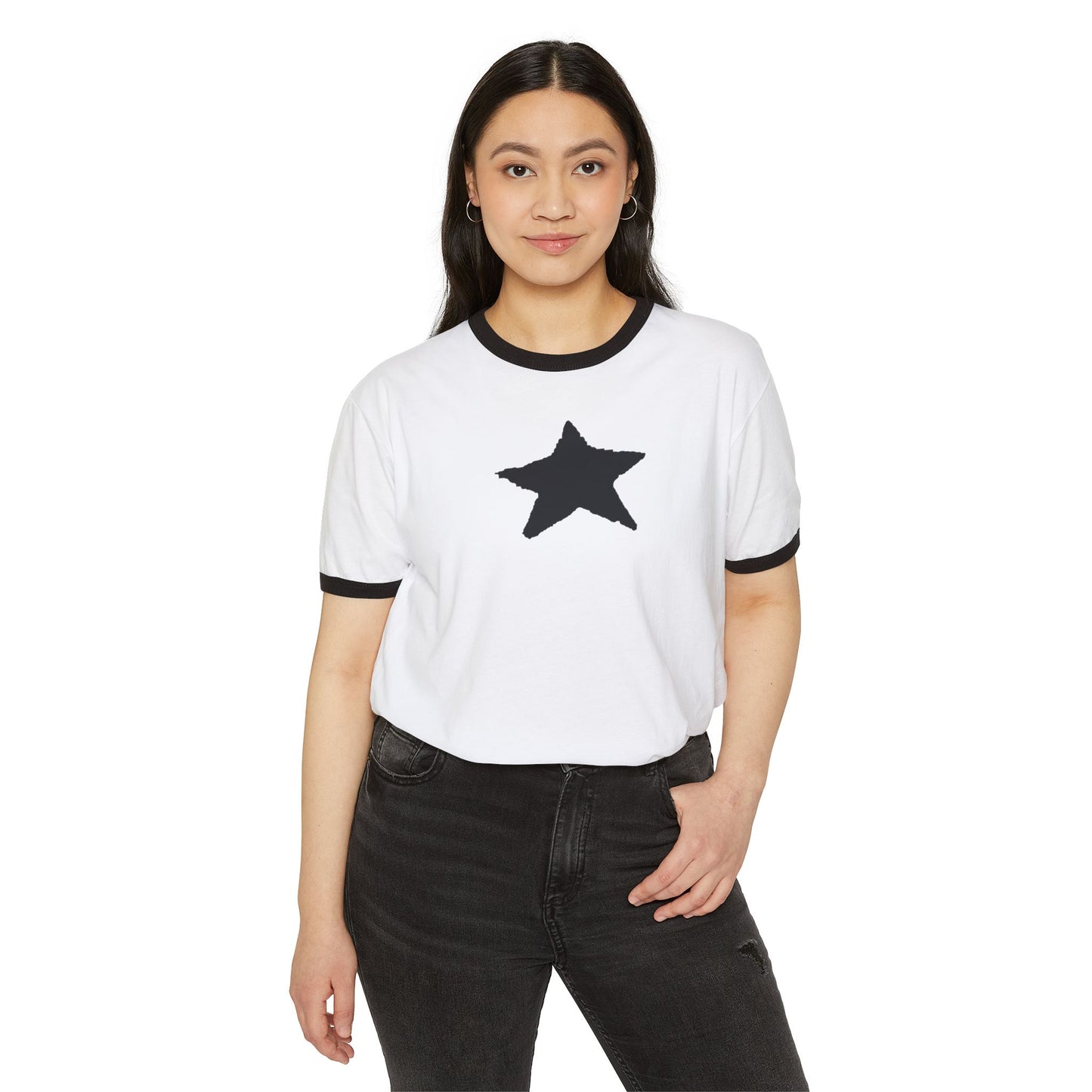 Star Unisex Cotton Ringer T-Shirt — 100% Ring-Spun Cotton, Contrast Rib