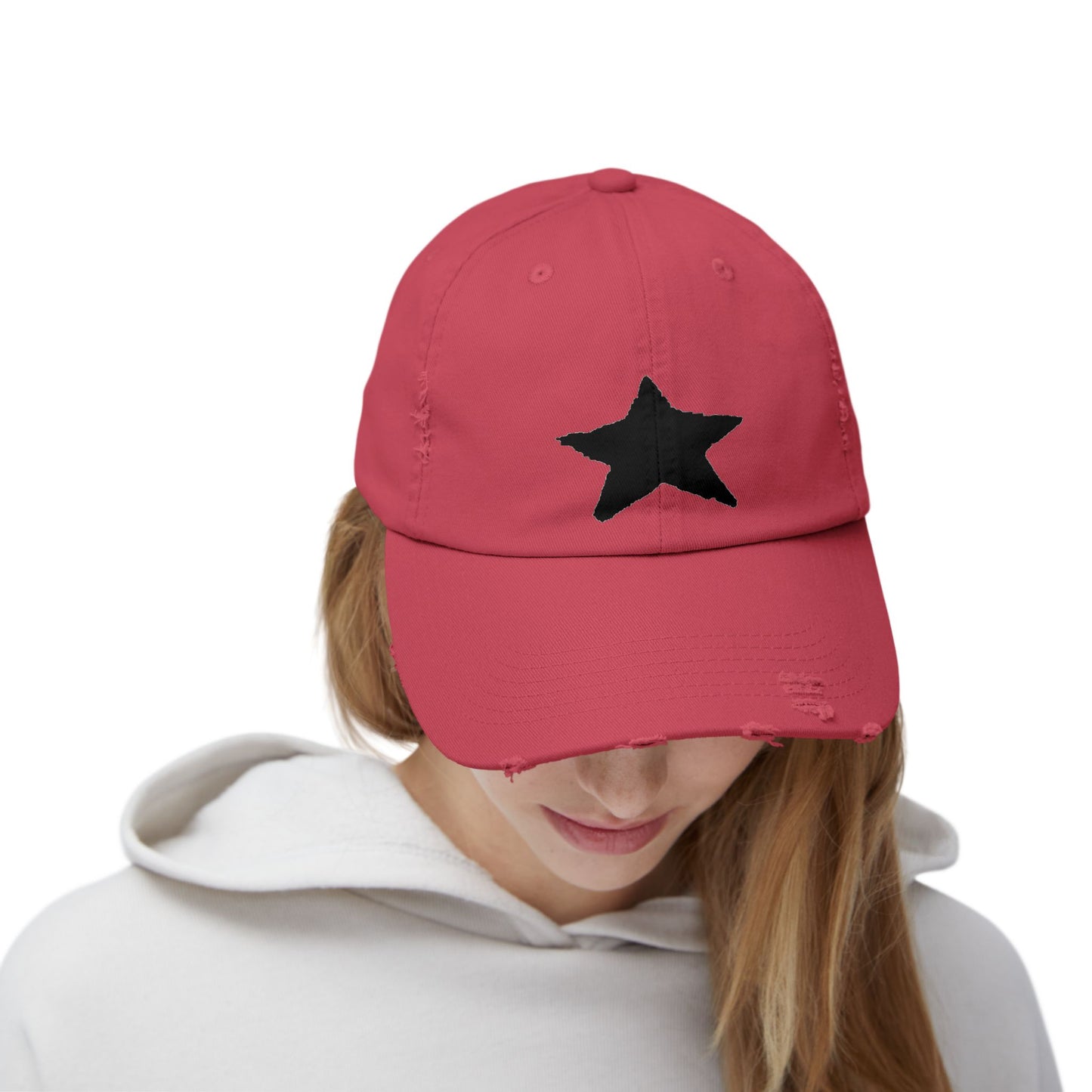 Distressed Cap - Vintage Style Star Print Adjustable Twill Dad Hat