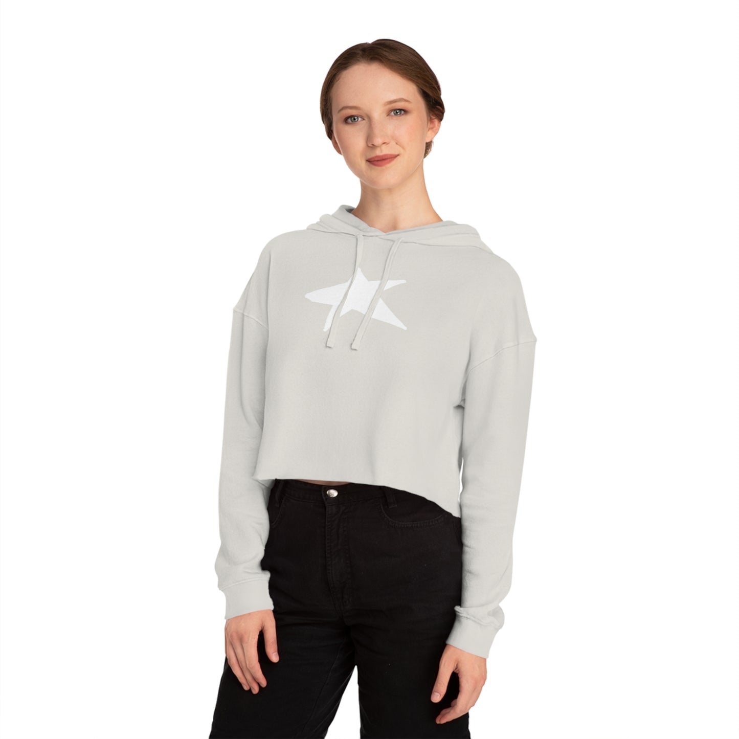 Chic Star-Embroidered Cropped Hoodie — Women's 80/20 Cotton-Poly