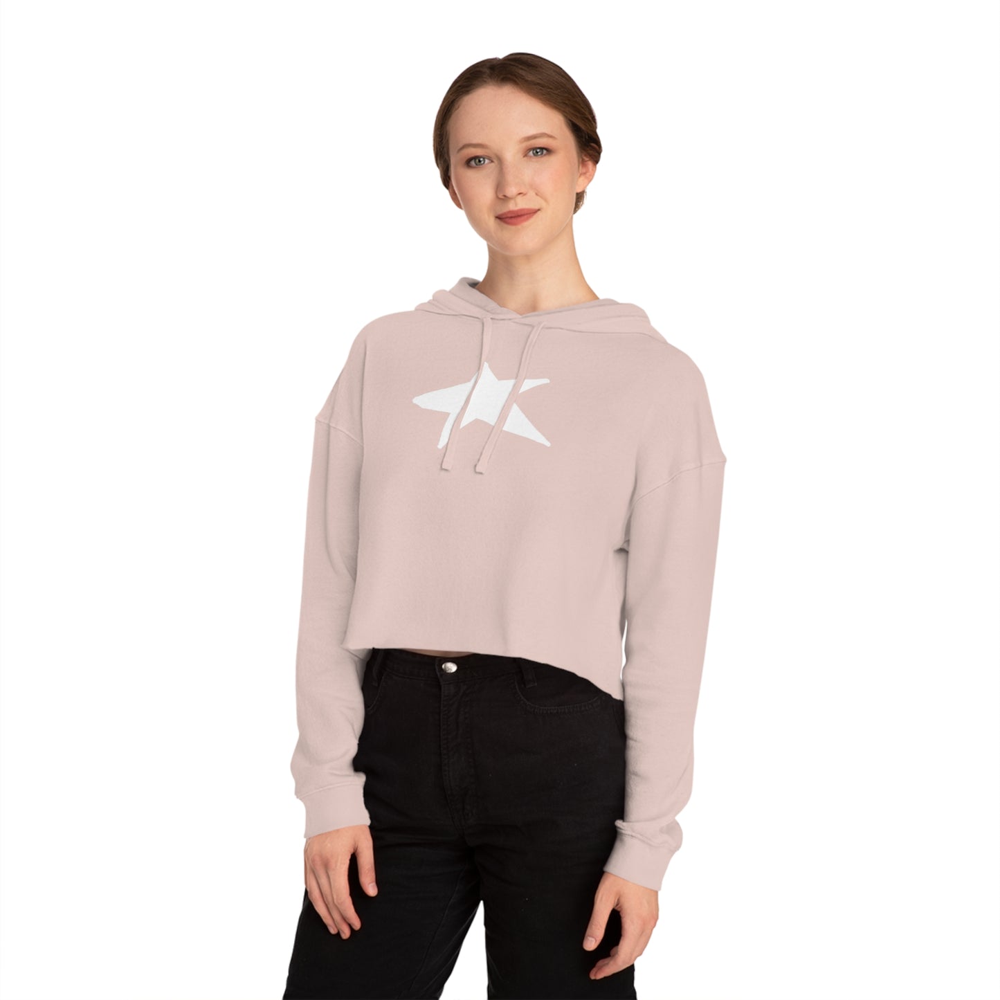 Chic Star-Embroidered Cropped Hoodie — Women's 80/20 Cotton-Poly