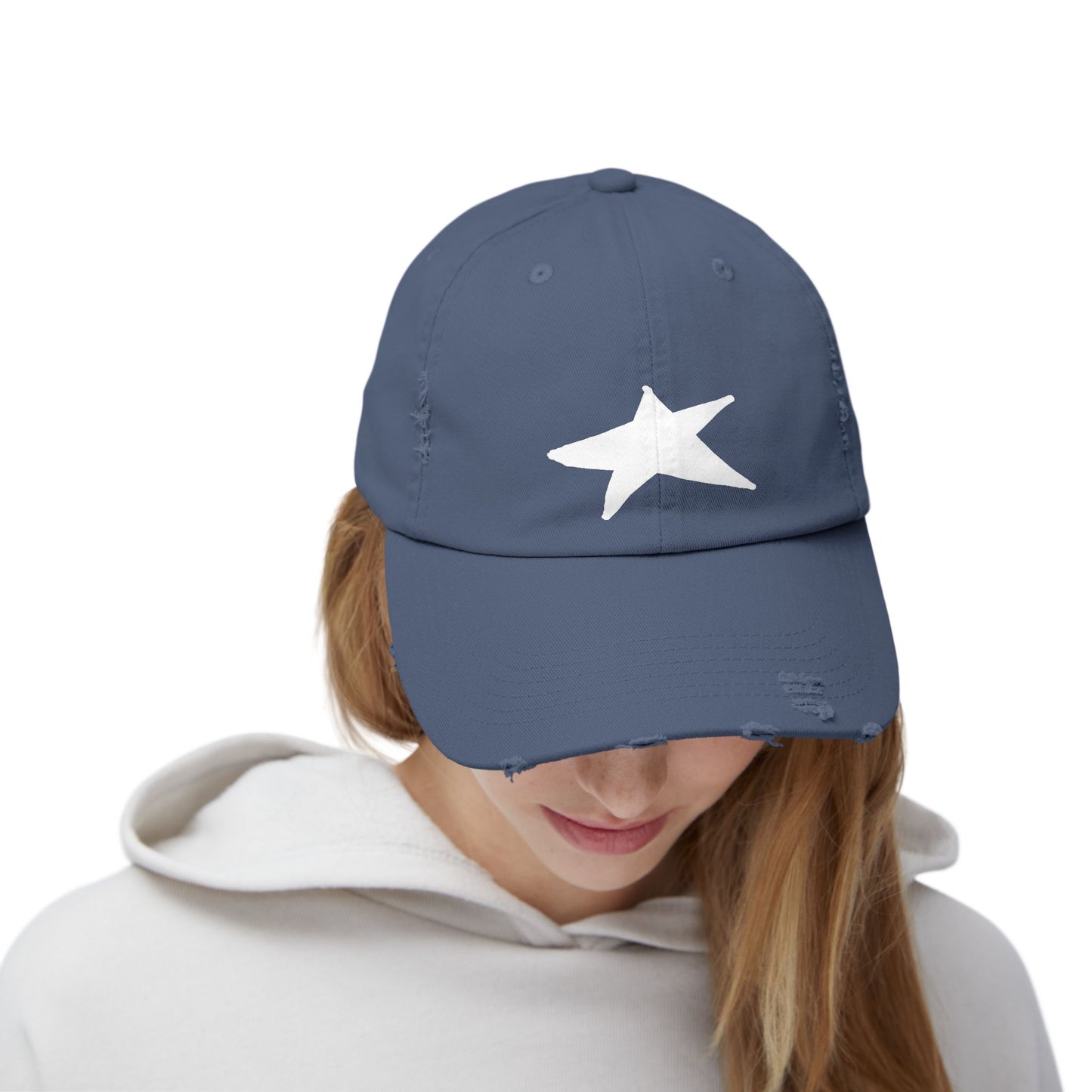 Unisex Distressed Cap with Star Design - Trendy & Comfortable Hat for Everyday Style