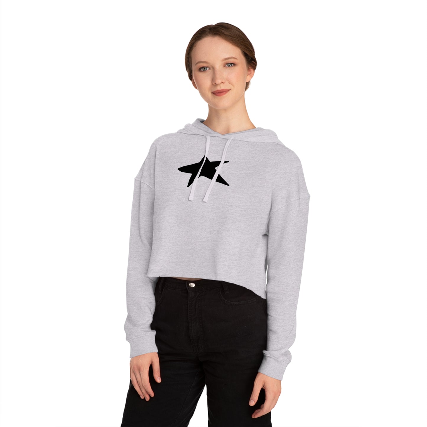 Chic Star Print Cropped Hoodie for Women - Trendy Lightweight Sweatshirt