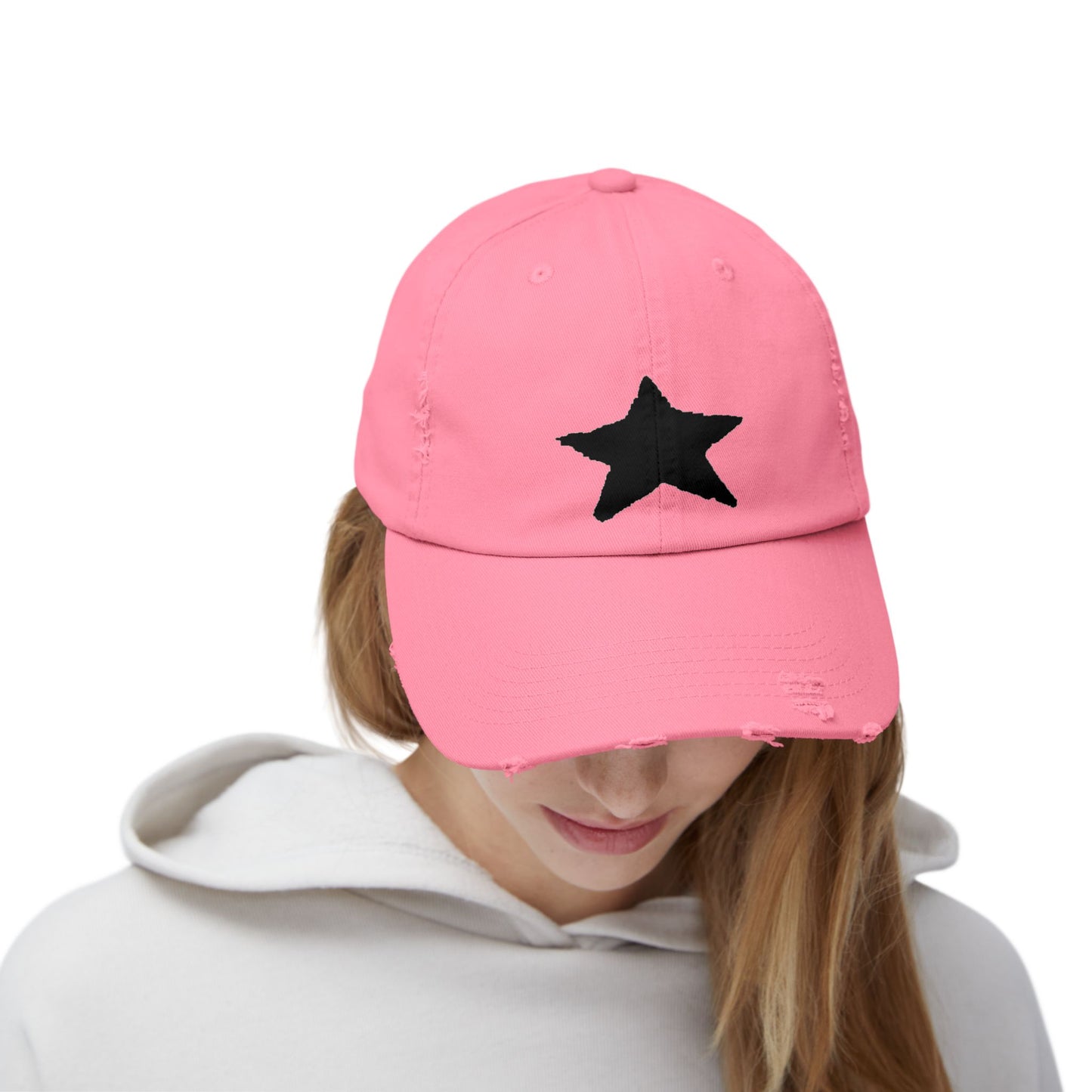 Distressed Cap - Vintage Style Star Print Adjustable Twill Dad Hat