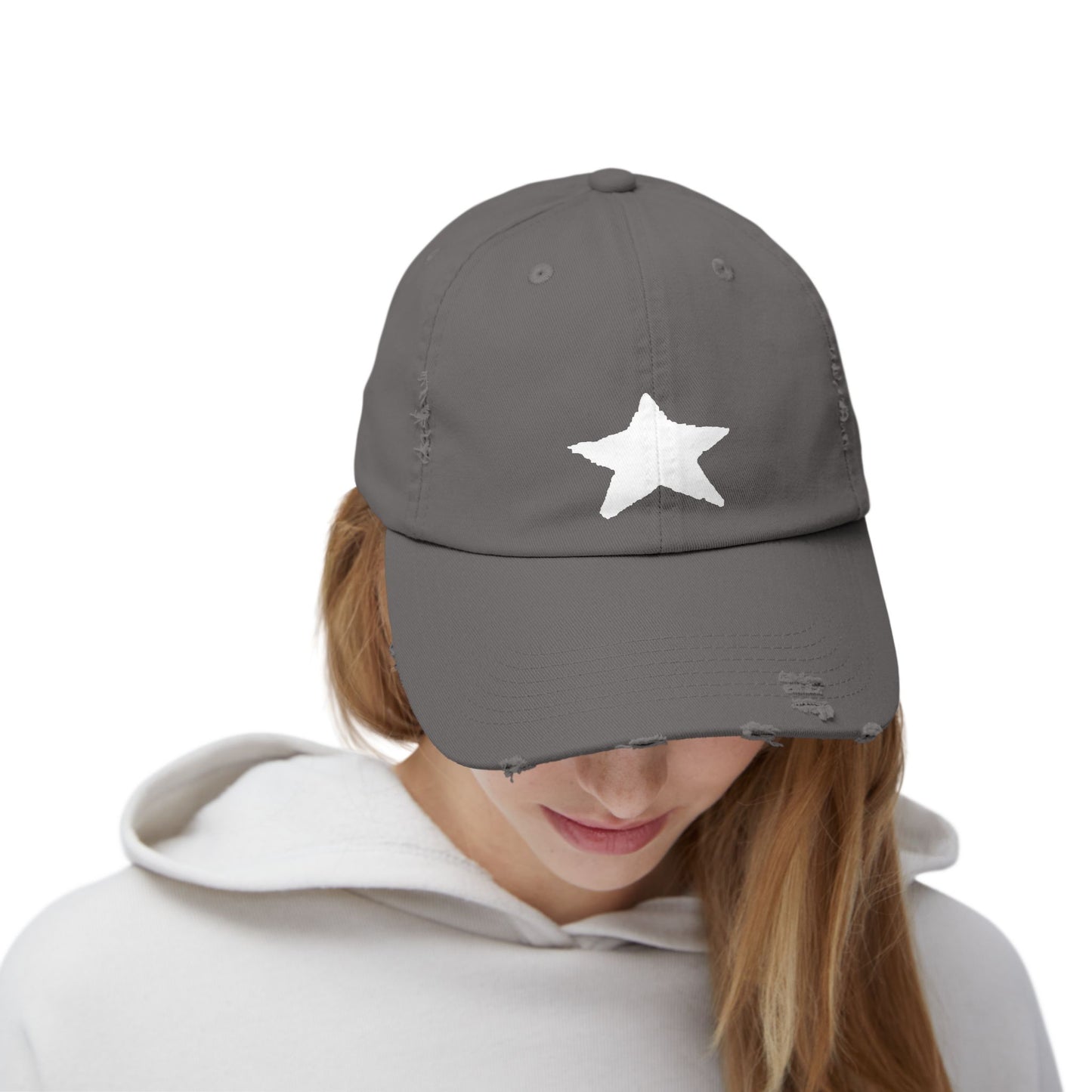 Unisex Distressed Cap with Star Design - Trendy Casual Style