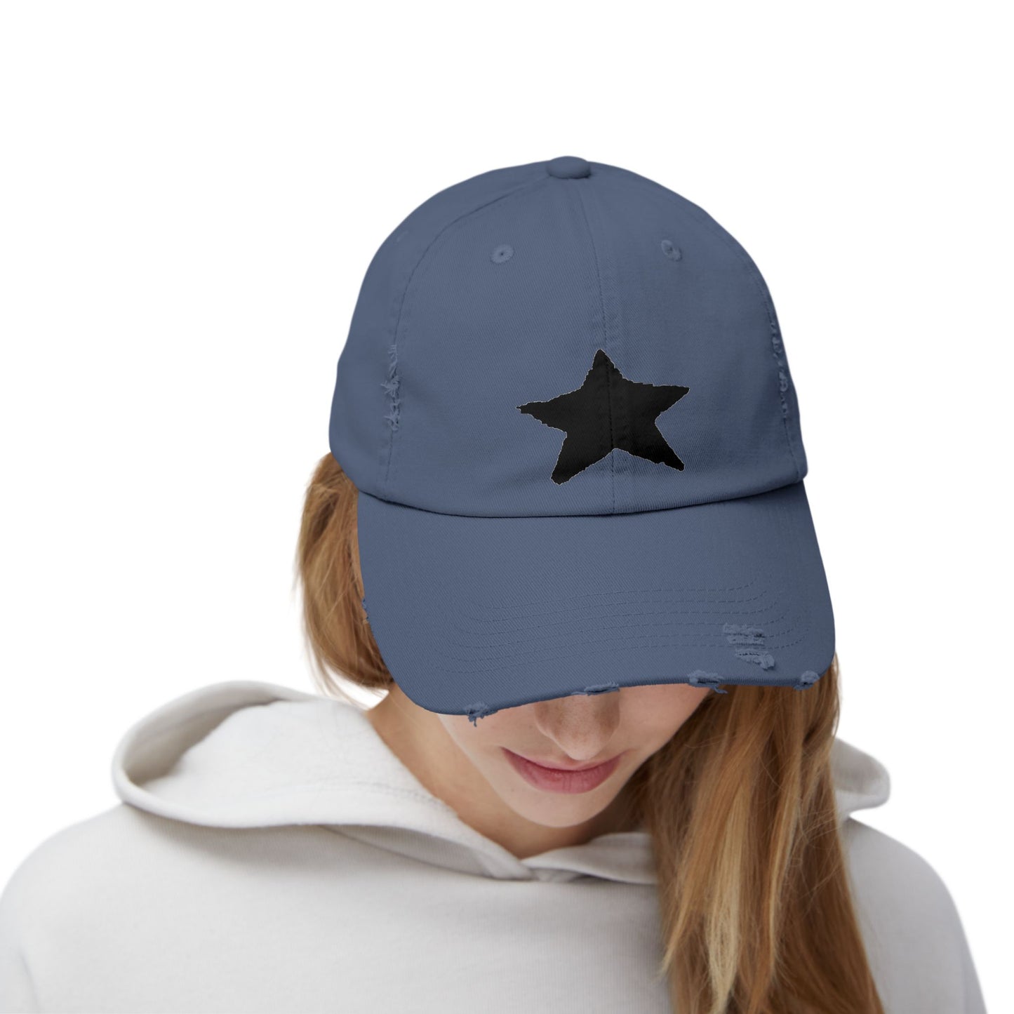 Distressed Cap - Vintage Style Star Print Adjustable Twill Dad Hat