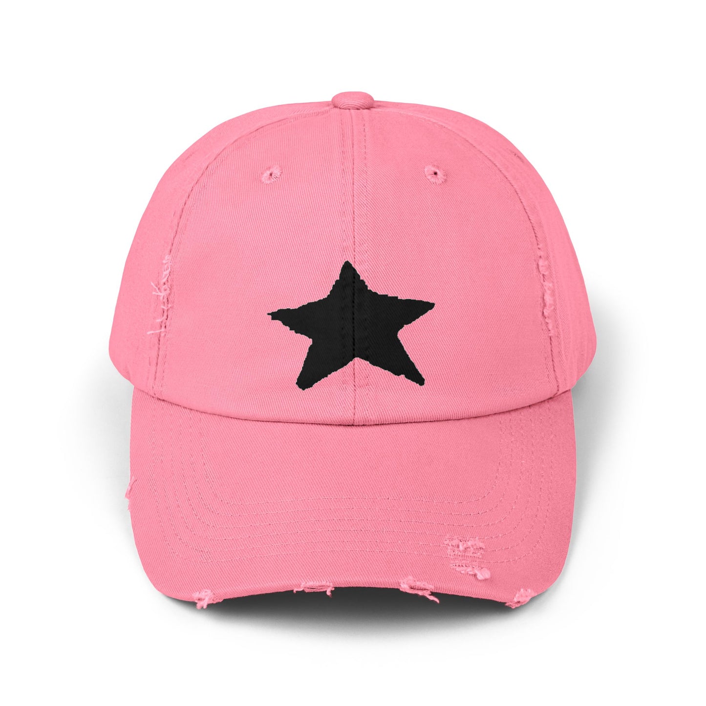 Distressed Cap - Vintage Style Star Print Adjustable Twill Dad Hat