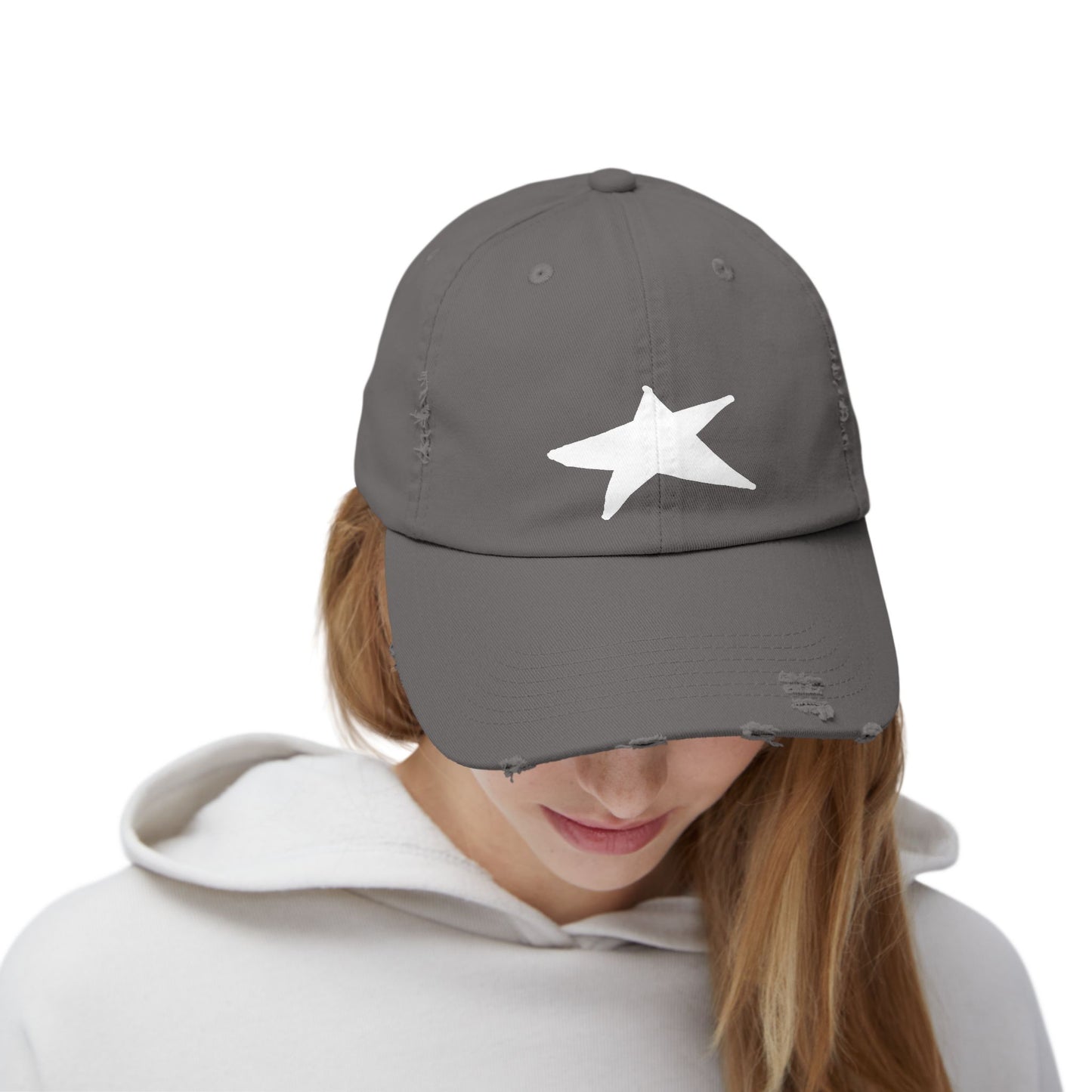 Unisex Distressed Cap with Star Design - Trendy & Comfortable Hat for Everyday Style