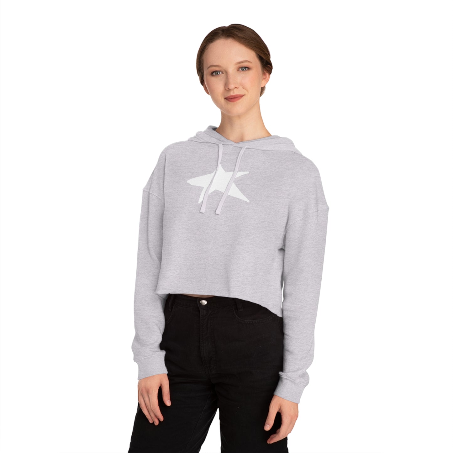 Chic Star-Embroidered Cropped Hoodie — Women's 80/20 Cotton-Poly