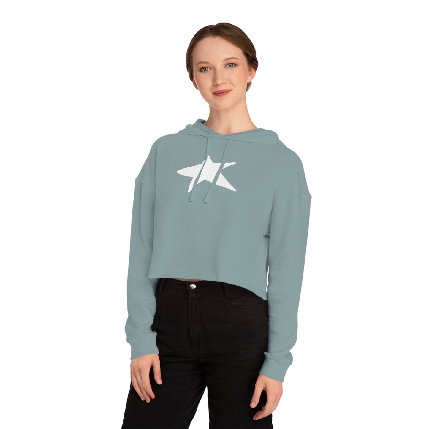 Chic Star-Embroidered Cropped Hoodie — Women's 80/20 Cotton-Poly