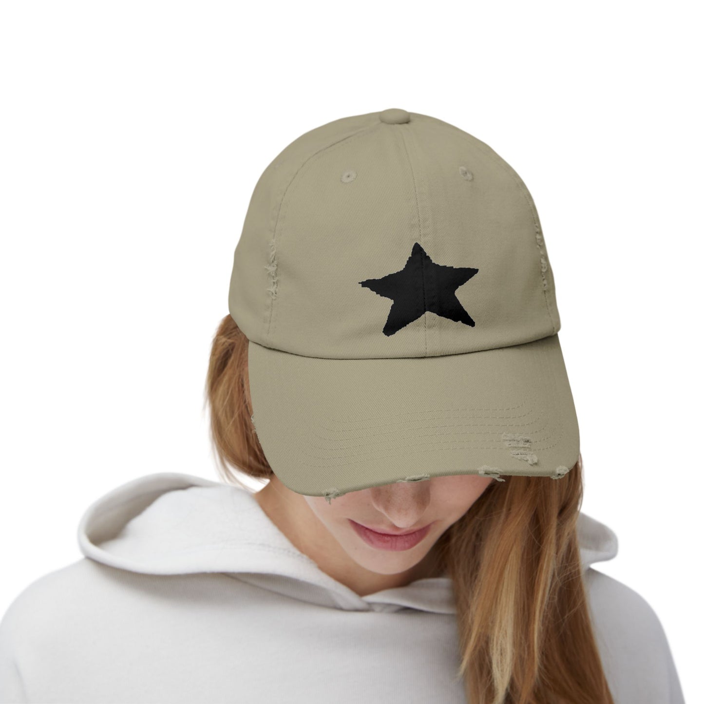 Distressed Cap - Vintage Style Star Print Adjustable Twill Dad Hat