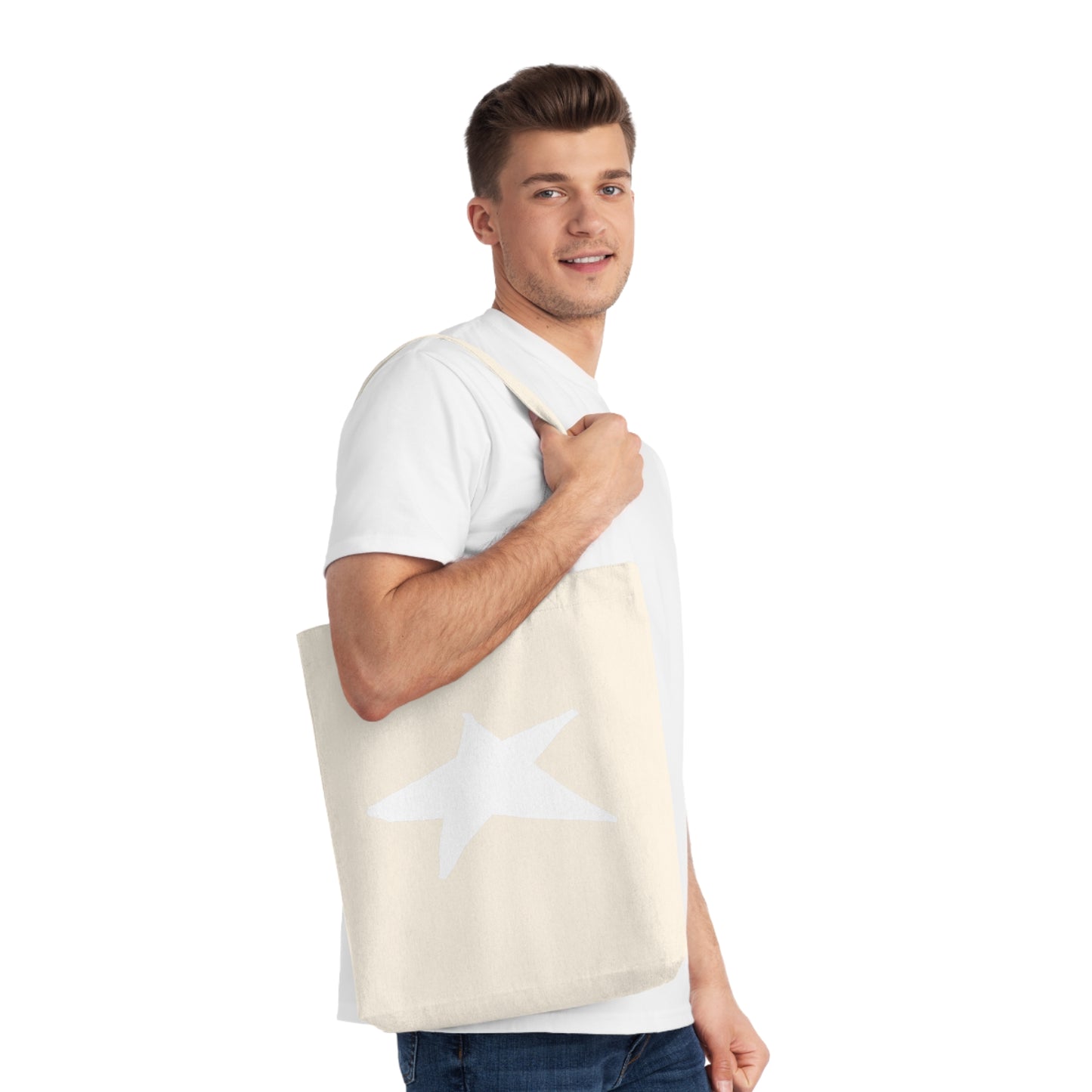 Star Woven Tote Bag — 80% Recycled Cotton Canvas, Durable Shaping Bottom