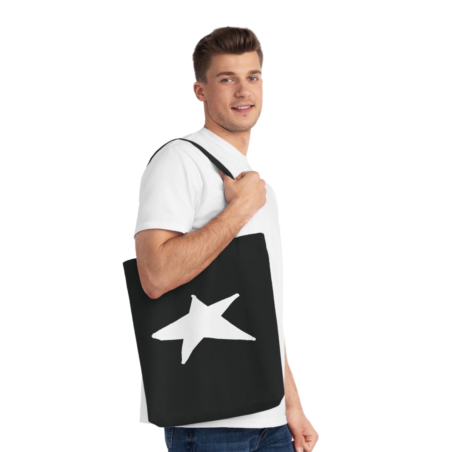 Star Woven Tote Bag — 80% Recycled Cotton Canvas, Durable Shaping Bottom