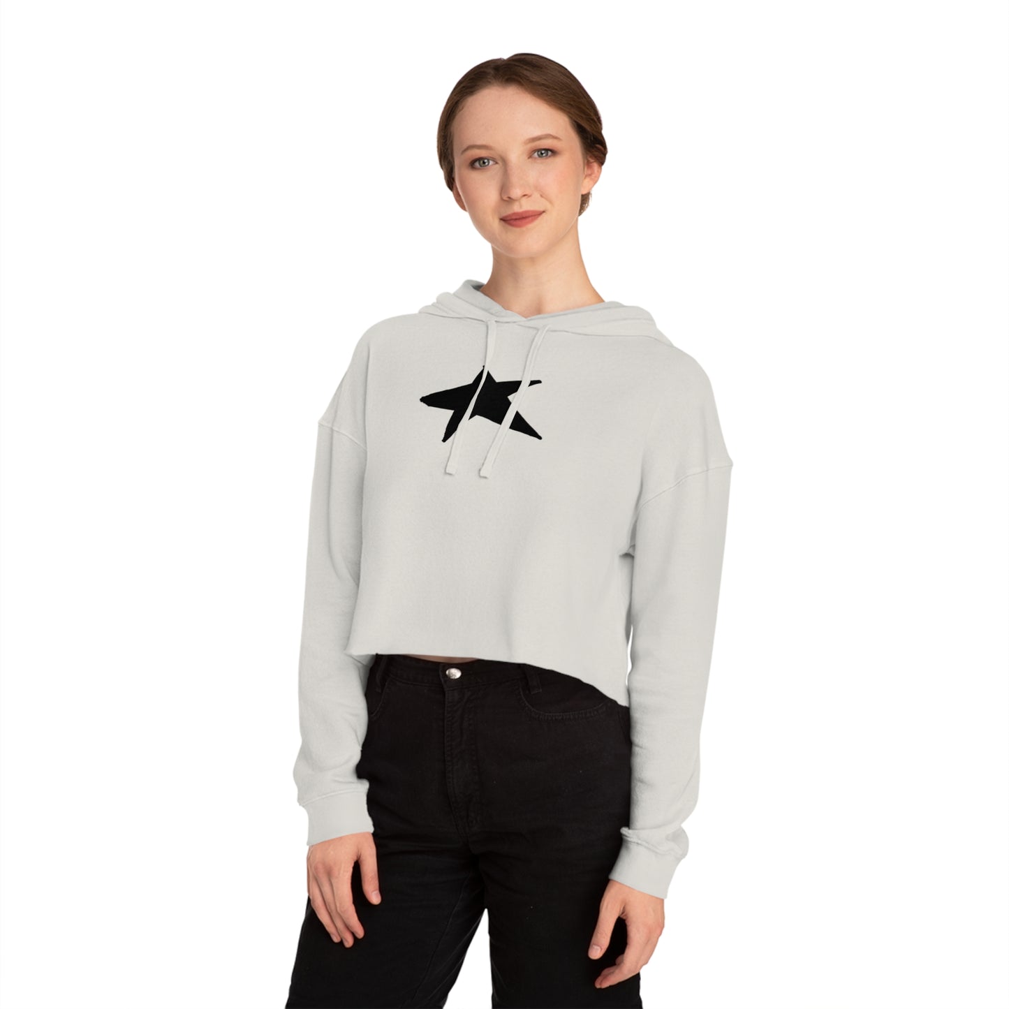 Chic Star Print Cropped Hoodie for Women - Trendy Lightweight Sweatshirt