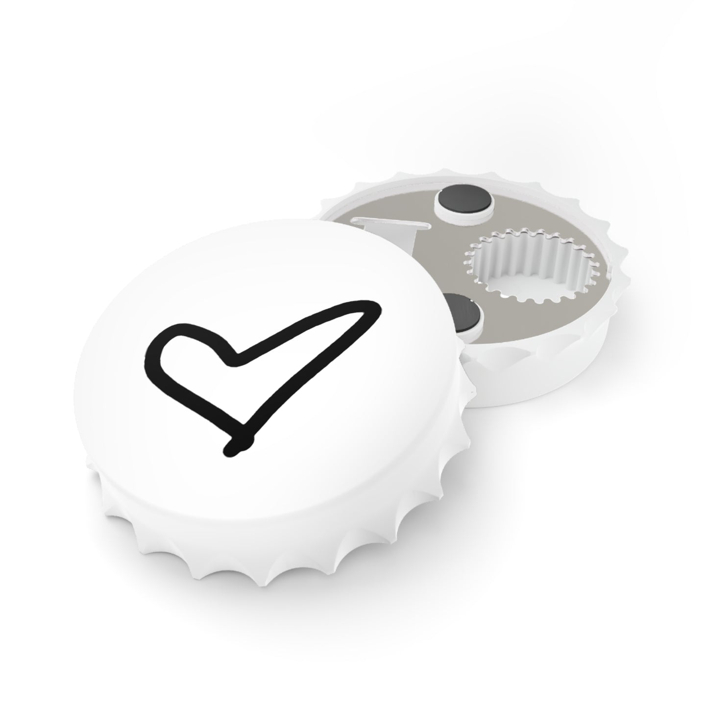 Cool Heart Bottle Opener Magnet — 3" Bottle-Cap Shape, Magnetic Back & Dual-Action Opener