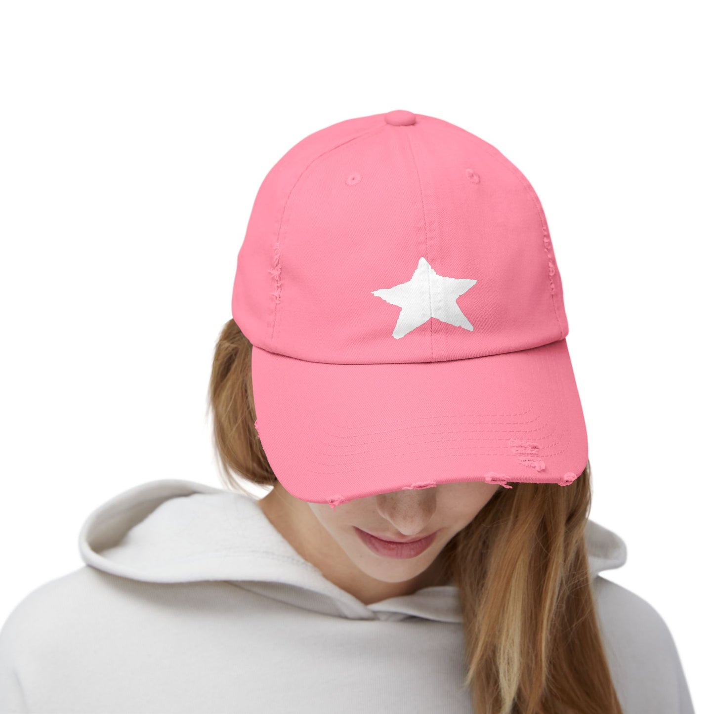 Unisex Distressed Cap with Star Design - Trendy Casual Style