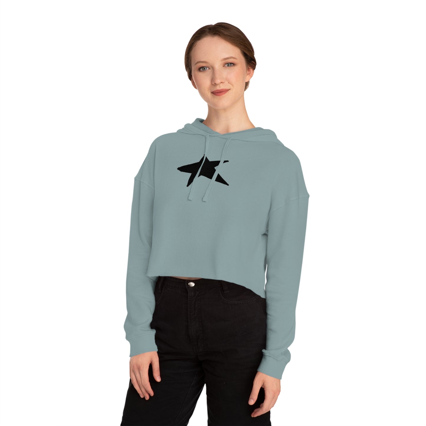 Chic Star Print Cropped Hoodie for Women - Trendy Lightweight Sweatshirt