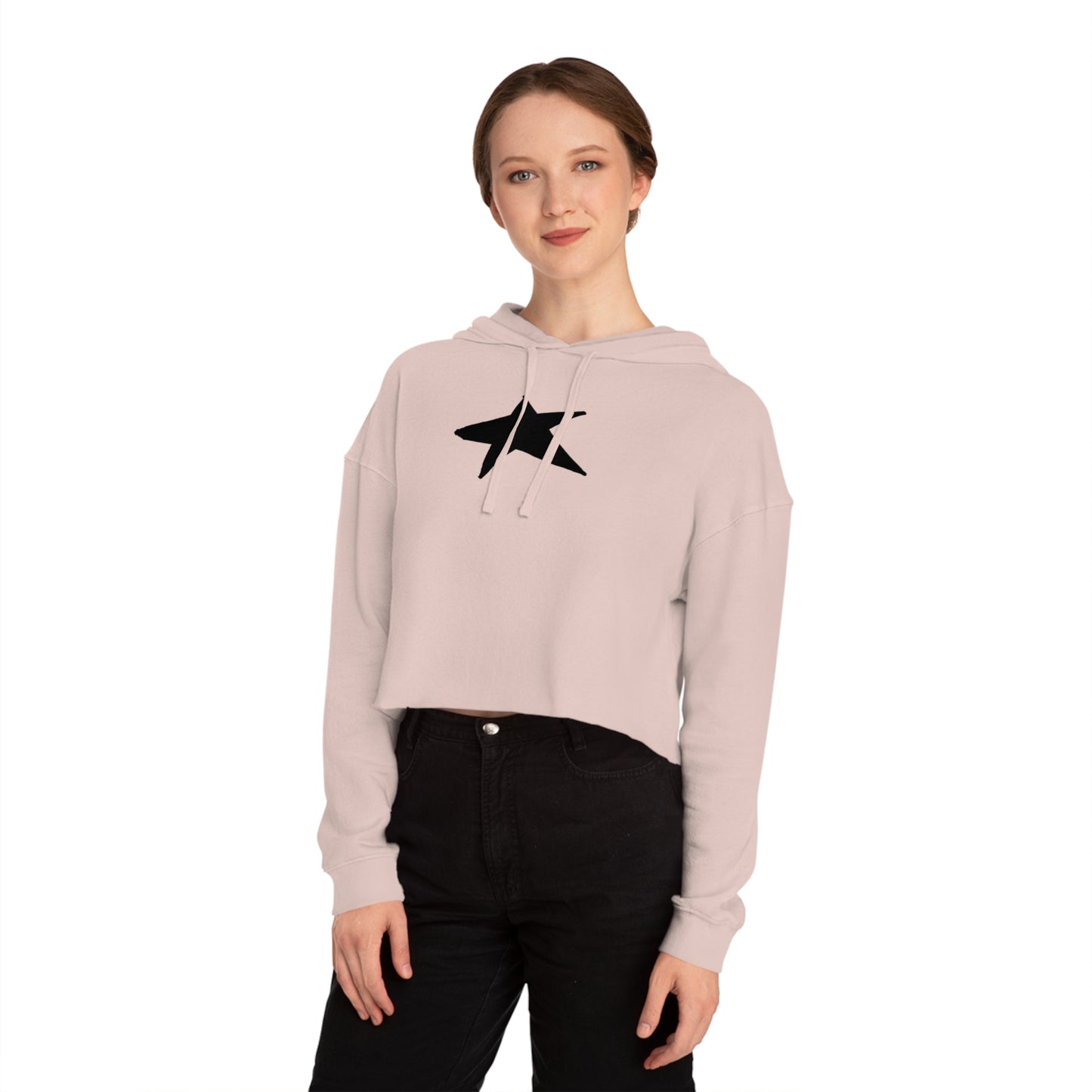 Chic Star Print Cropped Hoodie for Women - Trendy Lightweight Sweatshirt