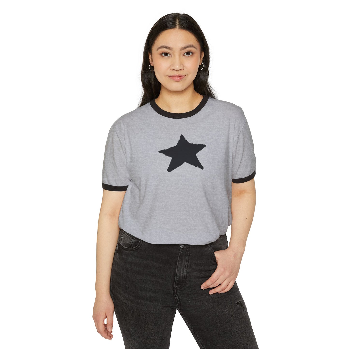 Star Unisex Cotton Ringer T-Shirt — 100% Ring-Spun Cotton, Contrast Rib