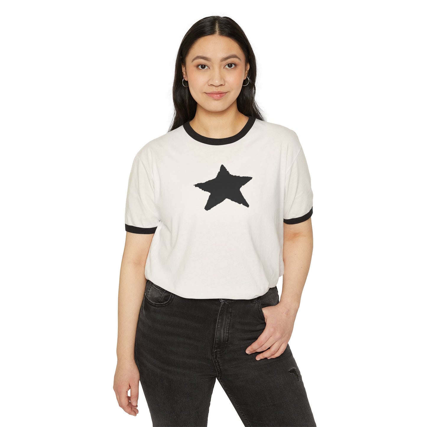 Star Unisex Cotton Ringer T-Shirt — 100% Ring-Spun Cotton, Contrast Rib
