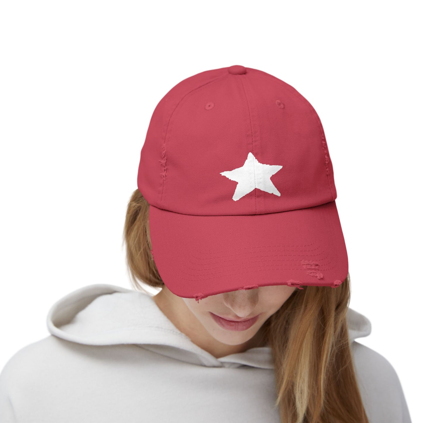 Unisex Distressed Cap with Star Design - Trendy Casual Style