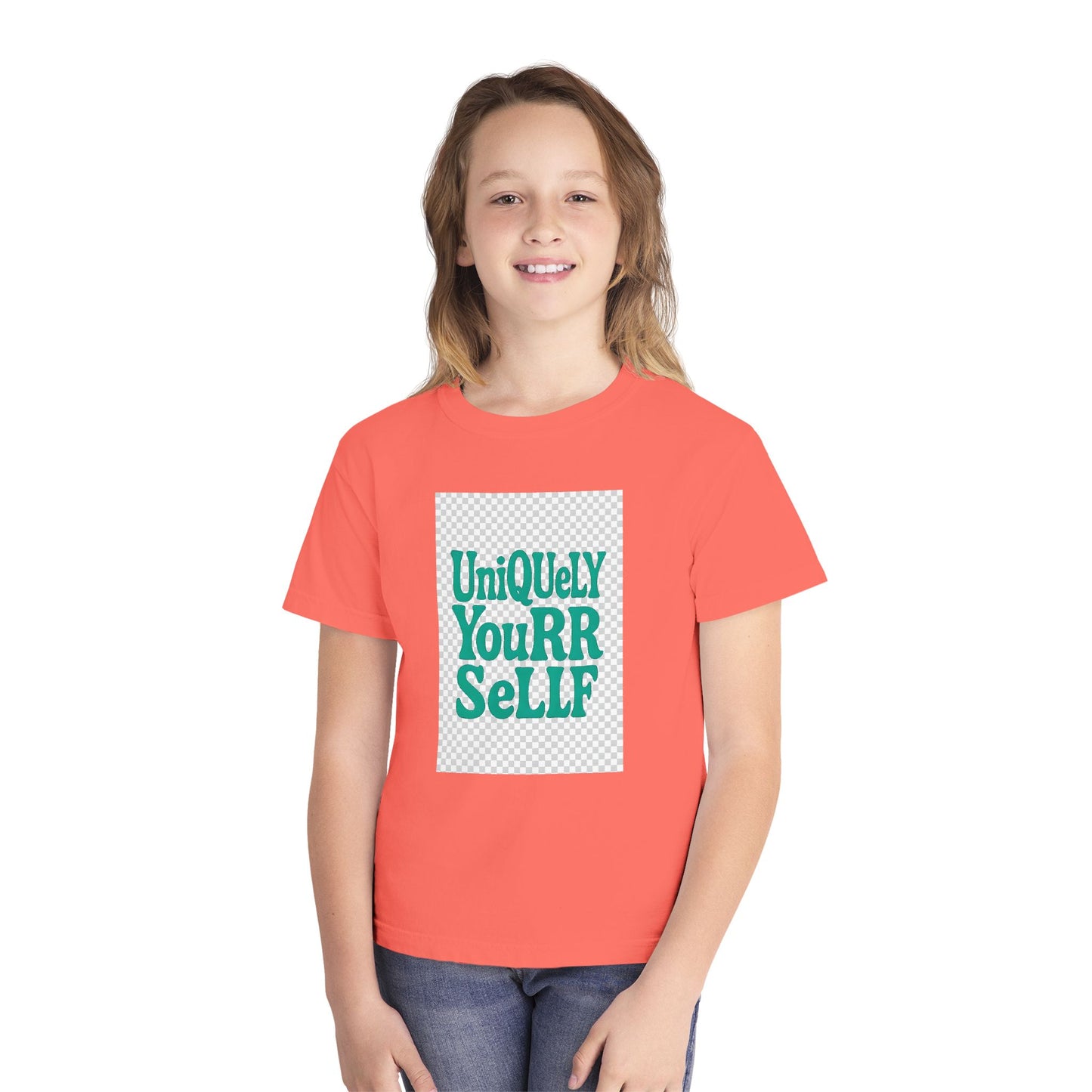 Uniquely You Youth Heavy Cotton Tee – Empowering Graphic Shirt for Kids, Affirmation Wear, Everyday Comfort | HERARTSSSS