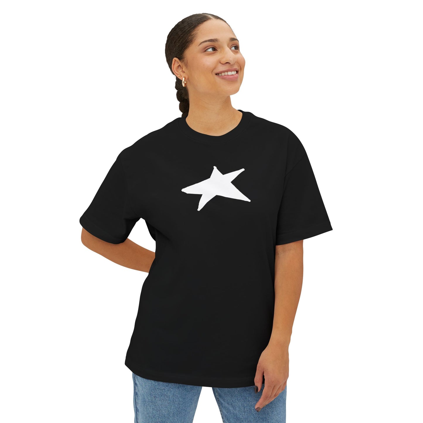 Star Unisex Oversized Boxy Tee — Dropped Shoulder Casual Tee (100% Cotton) | HERARTSSSS