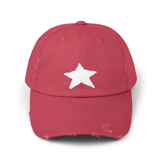 Unisex Distressed Cap with Star Design - Trendy Casual Style