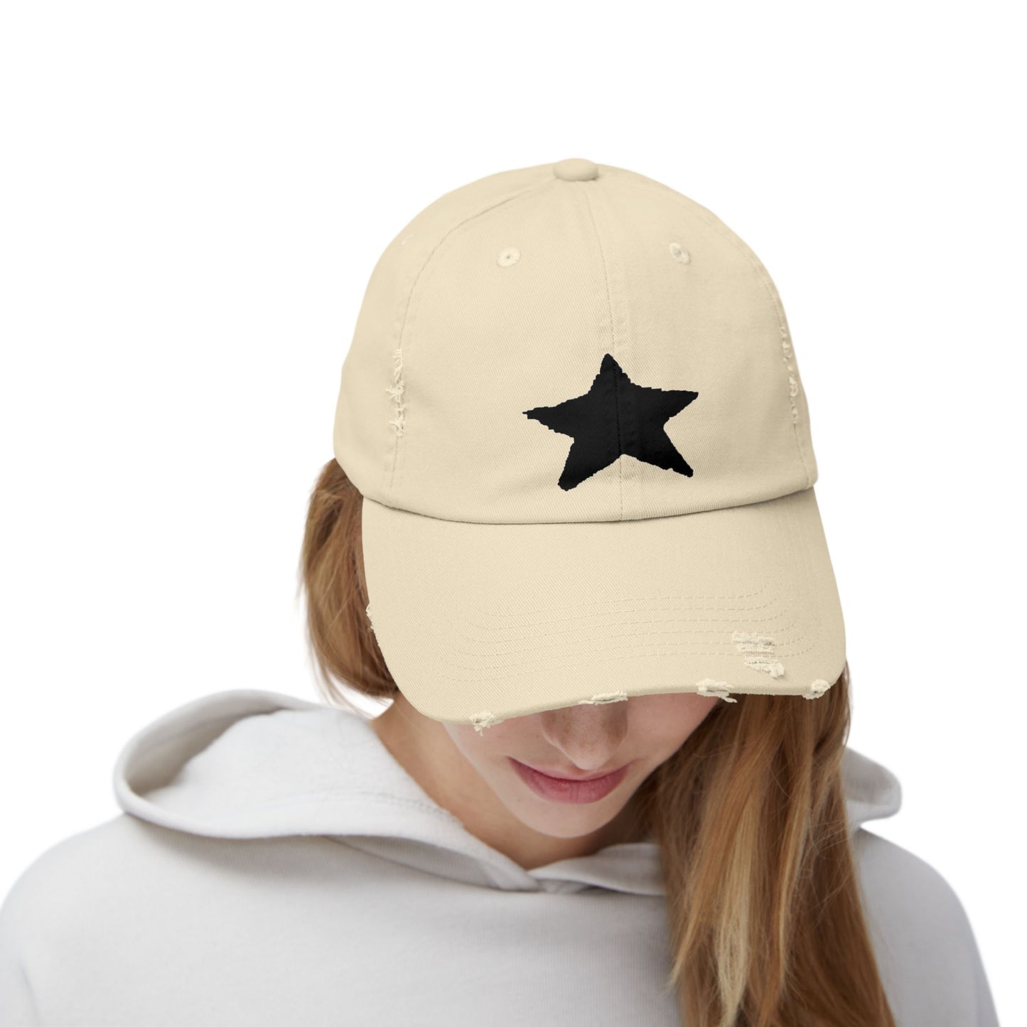 Distressed Cap - Vintage Style Star Print Adjustable Twill Dad Hat