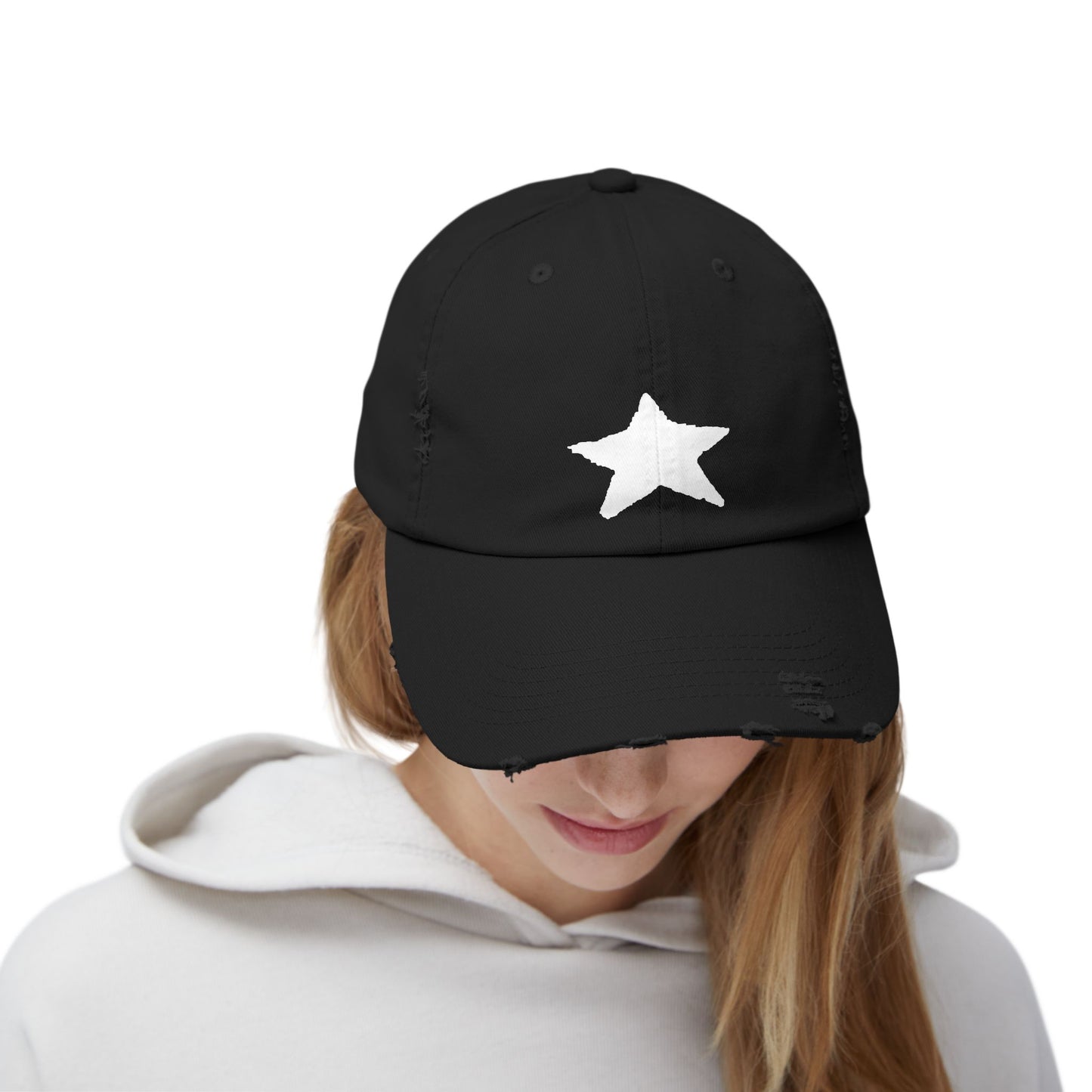 Unisex Distressed Cap with Star Design - Trendy Casual Style