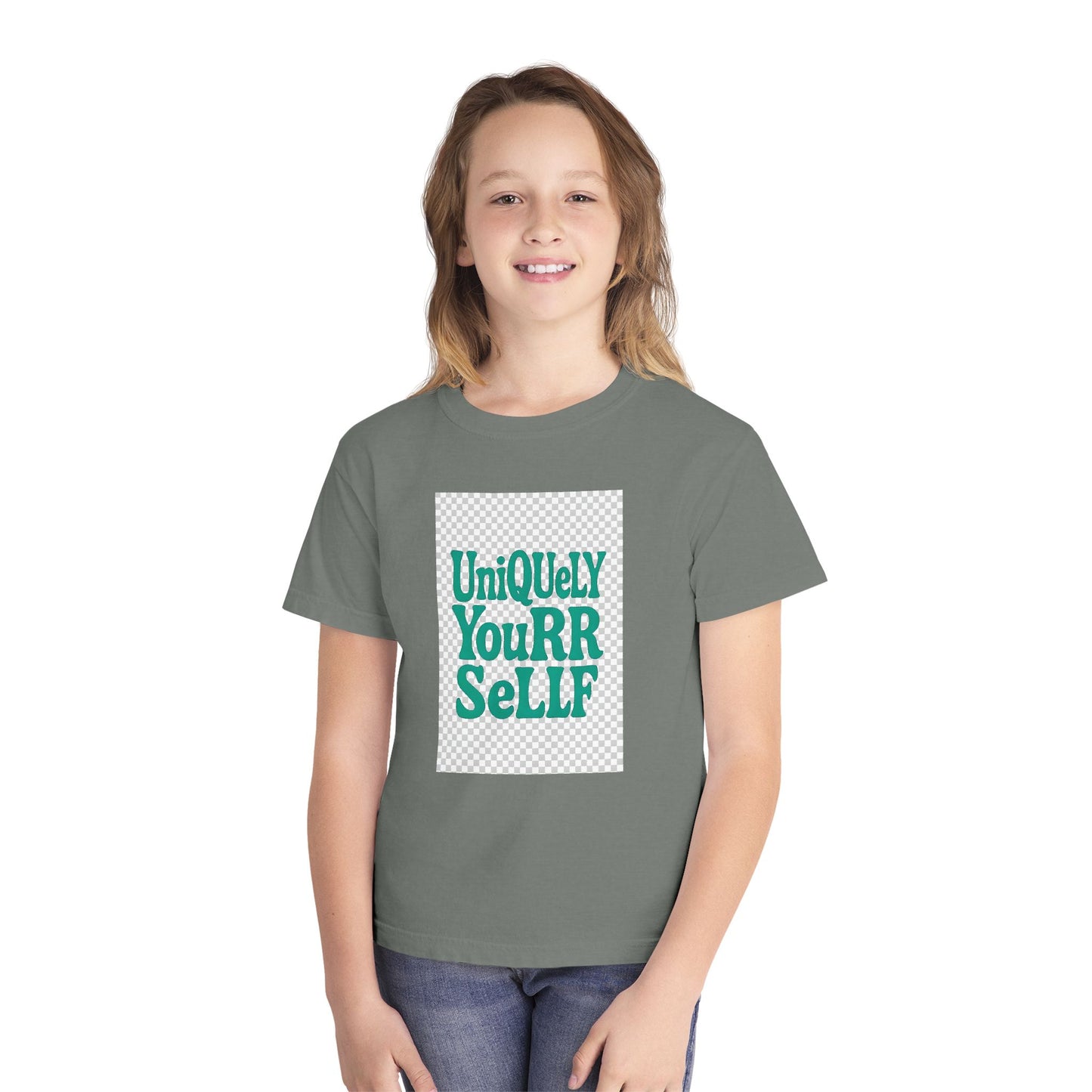 Uniquely You Youth Heavy Cotton Tee – Empowering Graphic Shirt for Kids, Affirmation Wear, Everyday Comfort | HERARTSSSS