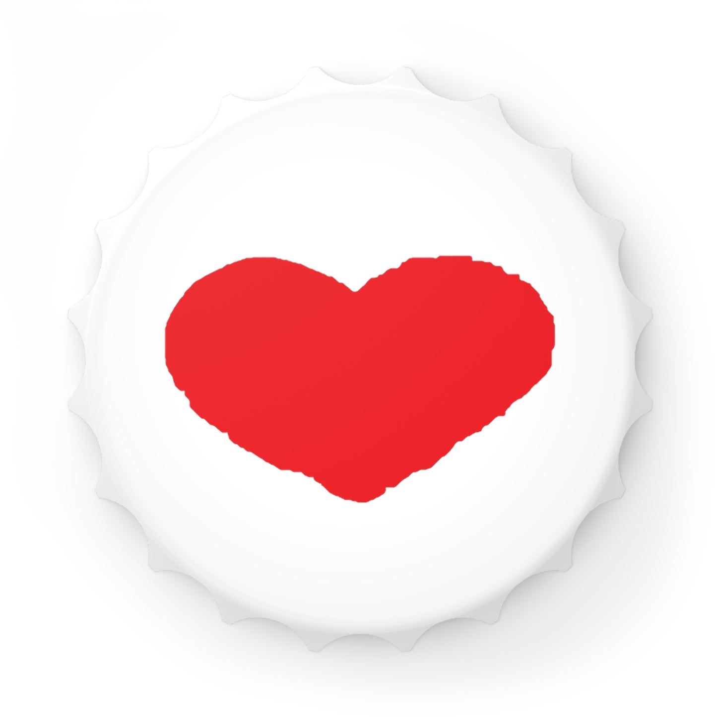 Heart Bottle Opener Magnet — 3" Bottle-Cap Shape, Magnetic Back & Dual-Action Opener