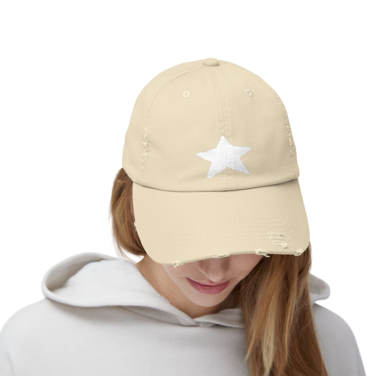 Unisex Distressed Cap with Star Design - Trendy Casual Style