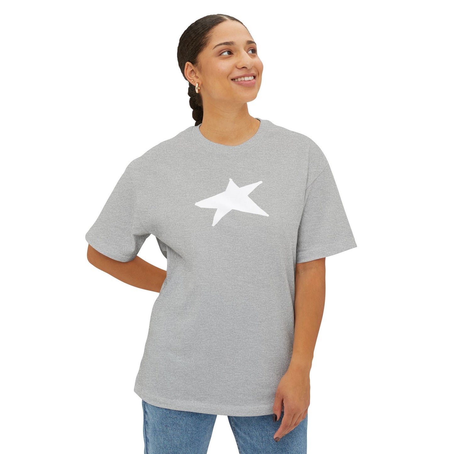 Star Unisex Oversized Boxy Tee — Dropped Shoulder Casual Tee (100% Cotton) | HERARTSSSS