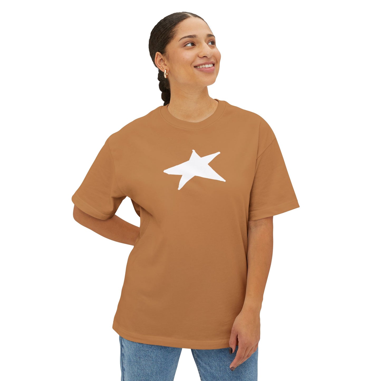 Star Unisex Oversized Boxy Tee — Dropped Shoulder Casual Tee (100% Cotton) | HERARTSSSS