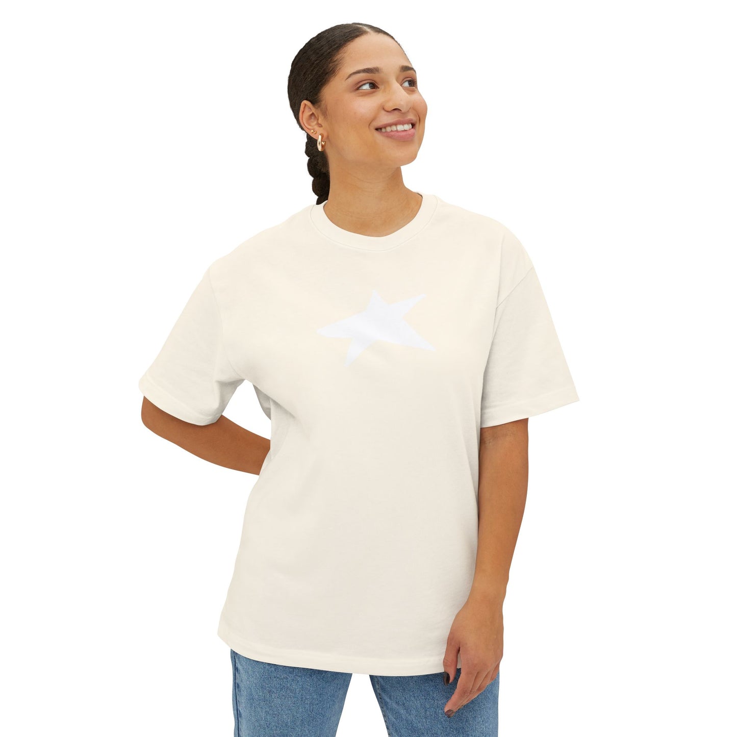 Star Unisex Oversized Boxy Tee — Dropped Shoulder Casual Tee (100% Cotton) | HERARTSSSS