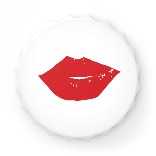 Lips Bottle Opener Magnet — 3" Bottle-Cap Shape, Magnetic Back & Dual-Action Opener