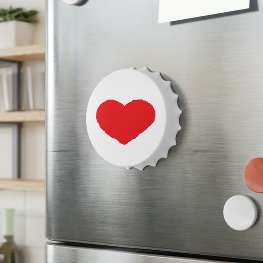 Heart Bottle Opener Magnet — 3" Bottle-Cap Shape, Magnetic Back & Dual-Action Opener