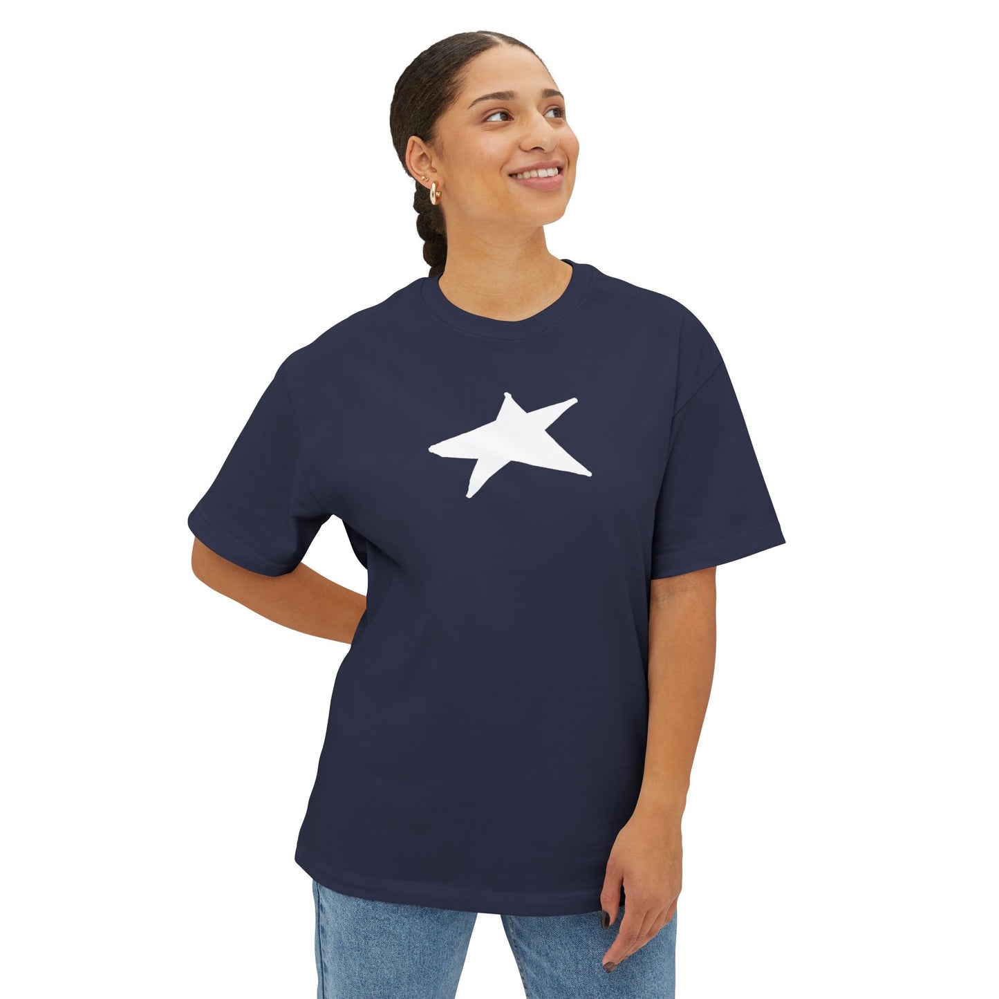 Star Unisex Oversized Boxy Tee — Dropped Shoulder Casual Tee (100% Cotton) | HERARTSSSS