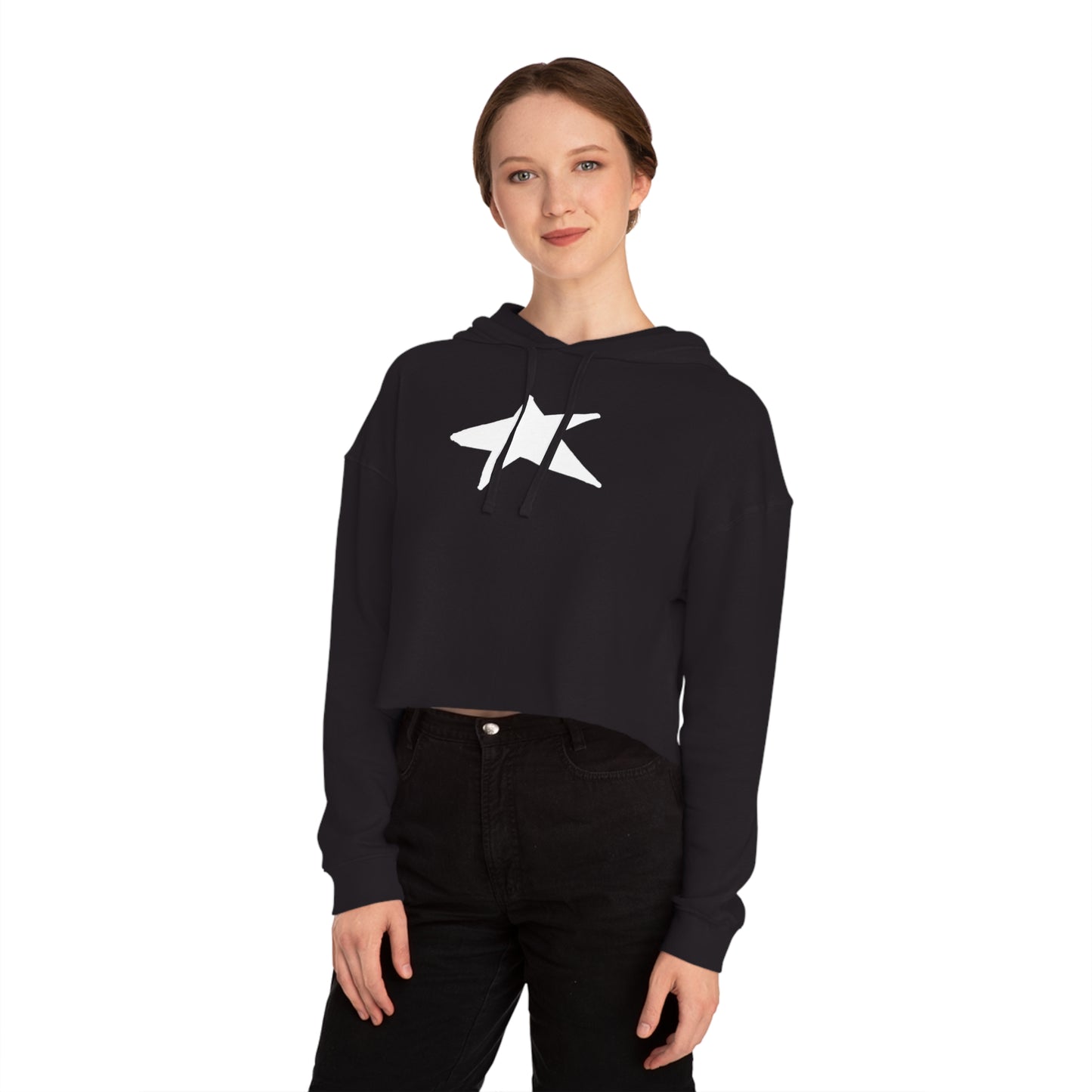 Chic Star-Embroidered Cropped Hoodie — Women's 80/20 Cotton-Poly
