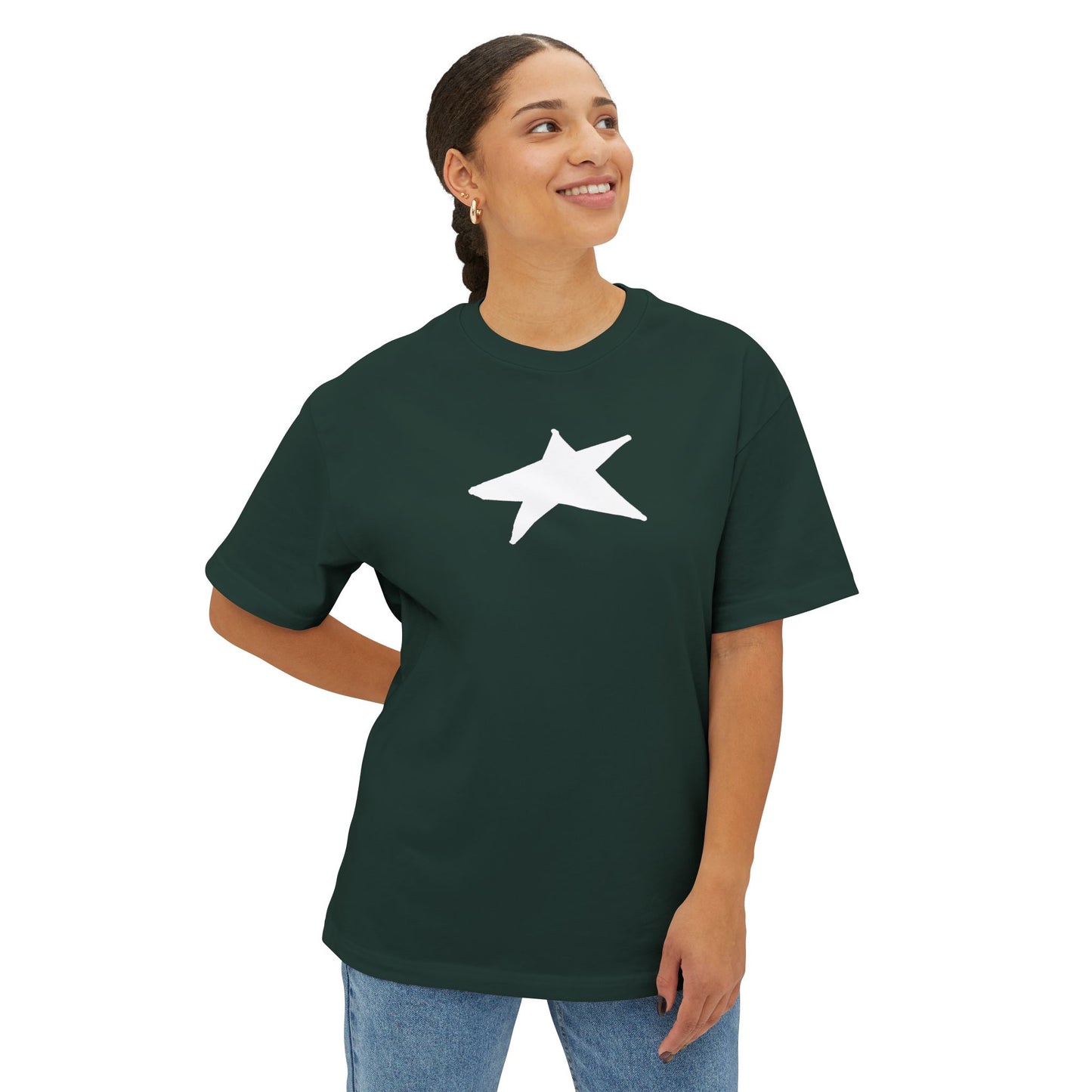 Star Unisex Oversized Boxy Tee — Dropped Shoulder Casual Tee (100% Cotton) | HERARTSSSS