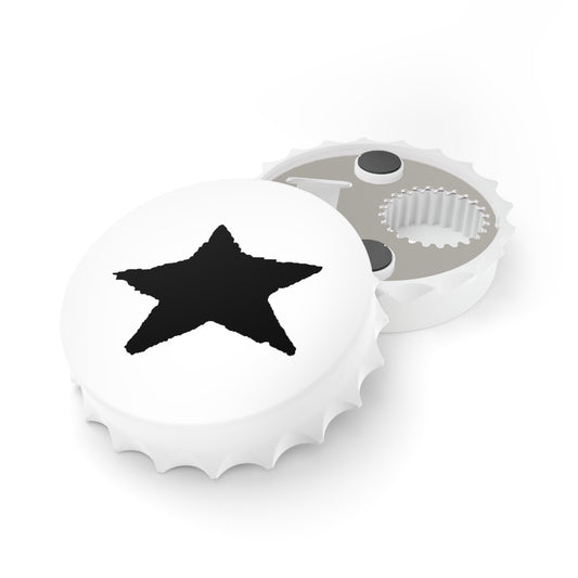 Star Bottle Opener Magnet — 3" Bottle-Cap Shape, Magnetic Back & Dual-Action Opener