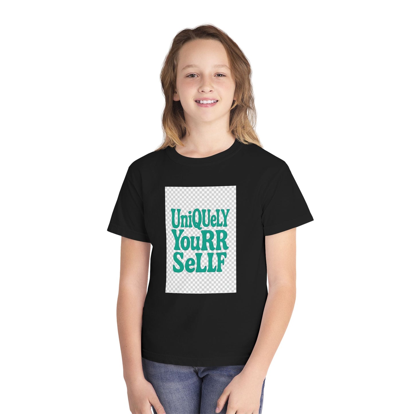 Uniquely You Youth Heavy Cotton Tee – Empowering Graphic Shirt for Kids, Affirmation Wear, Everyday Comfort | HERARTSSSS