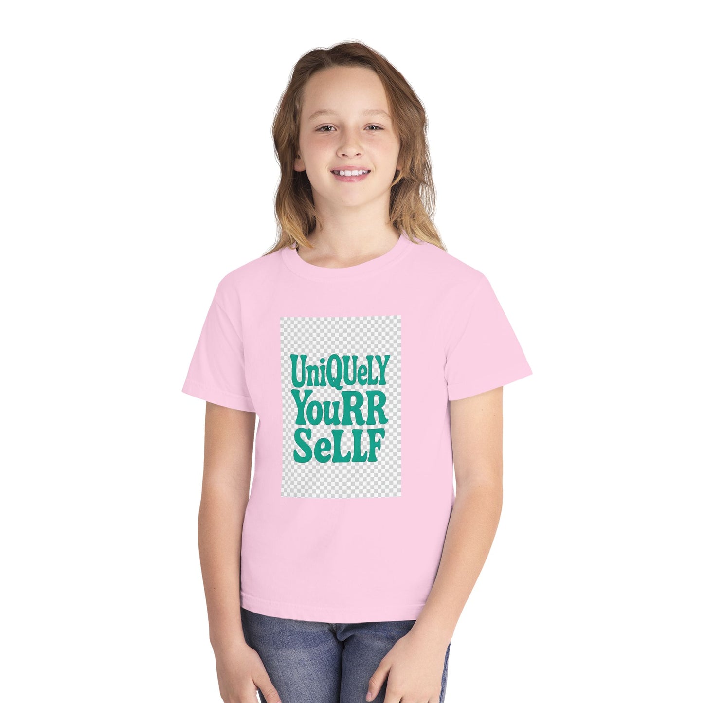 Uniquely You Youth Heavy Cotton Tee – Empowering Graphic Shirt for Kids, Affirmation Wear, Everyday Comfort | HERARTSSSS