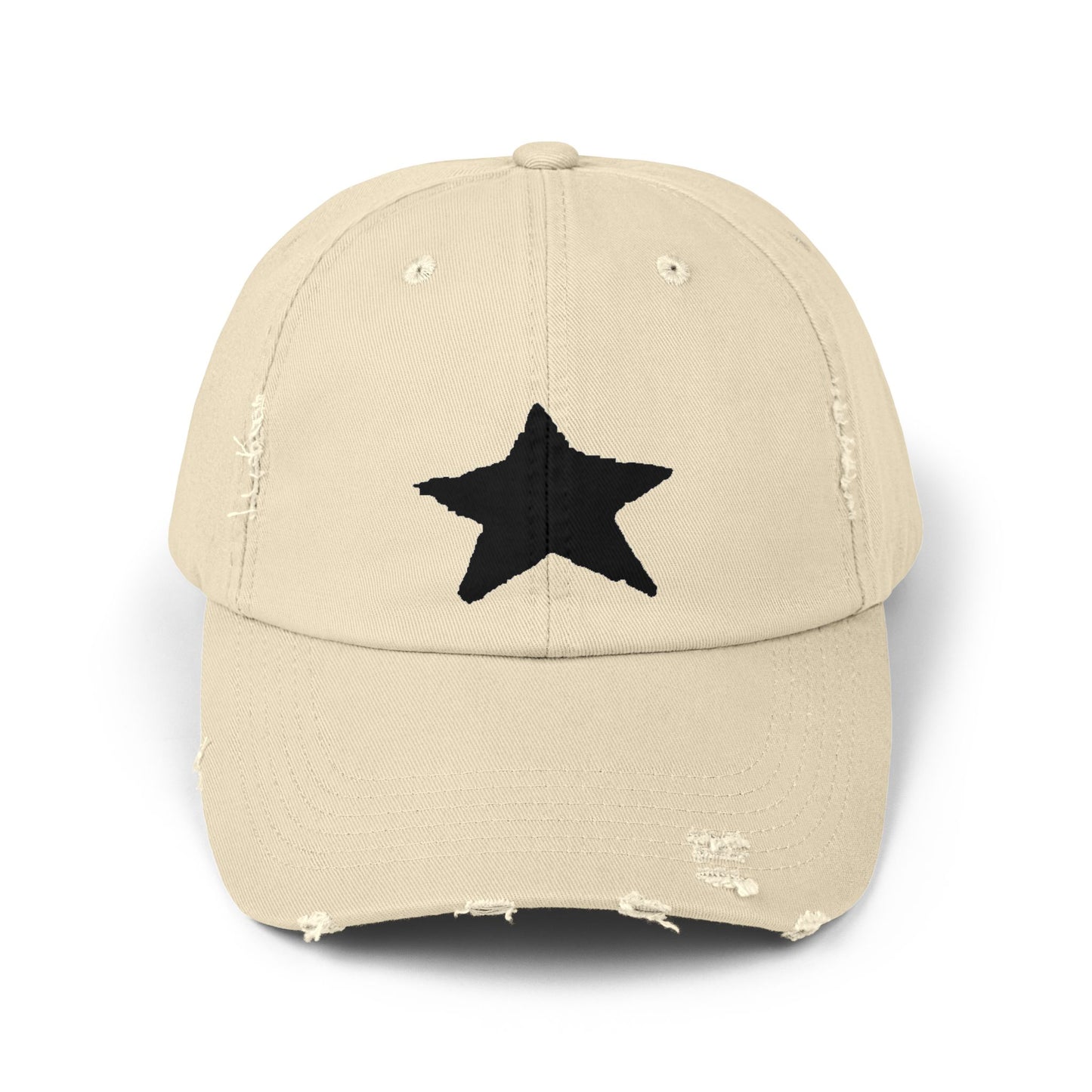 Distressed Cap - Vintage Style Star Print Adjustable Twill Dad Hat