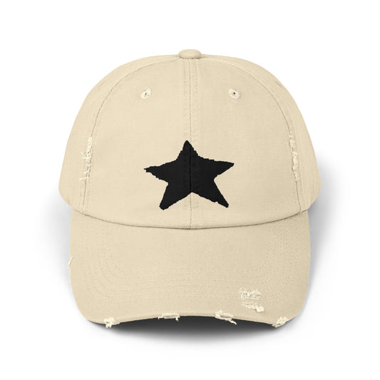 Distressed Cap - Vintage Style Star Print Adjustable Twill Dad Hat