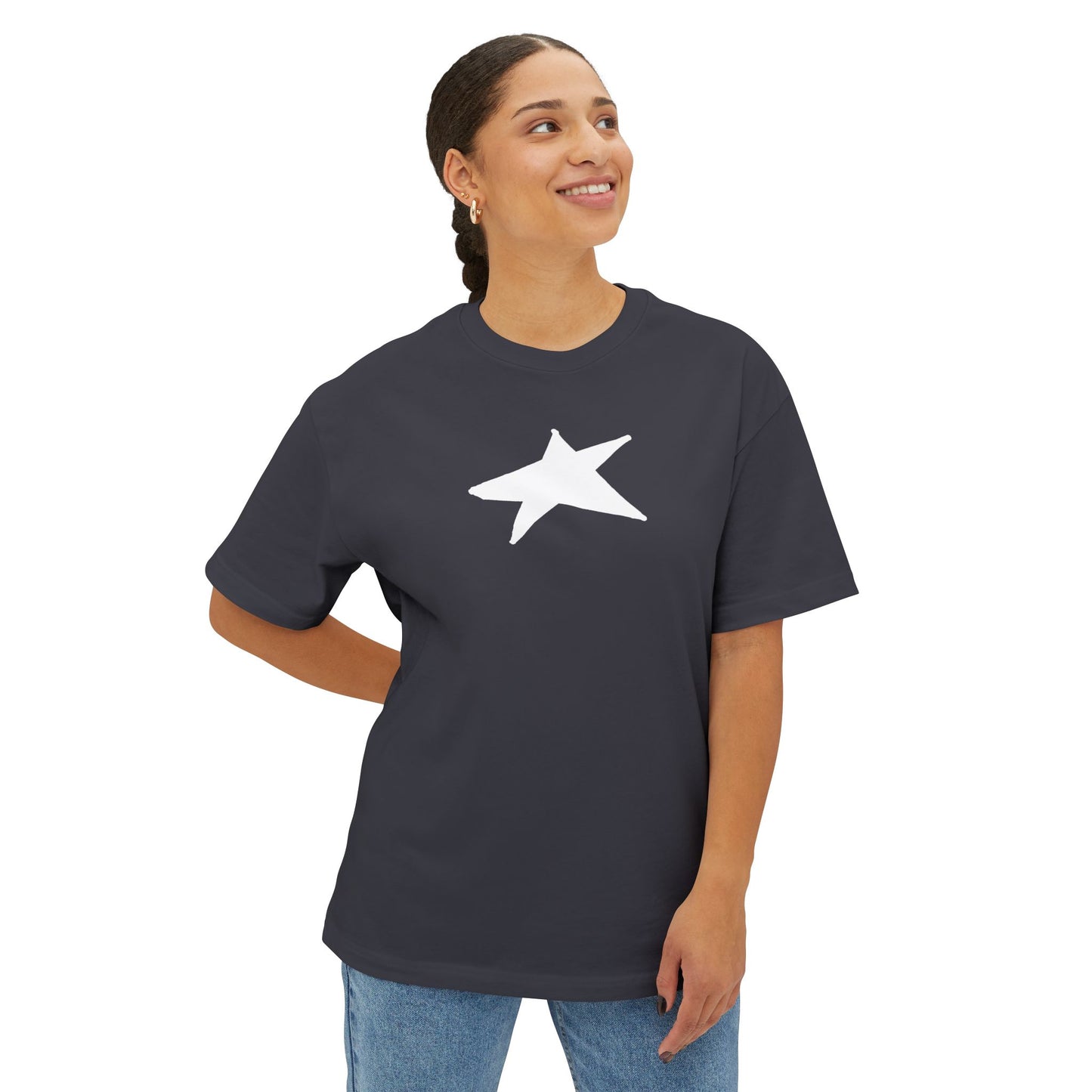 Star Unisex Oversized Boxy Tee — Dropped Shoulder Casual Tee (100% Cotton) | HERARTSSSS