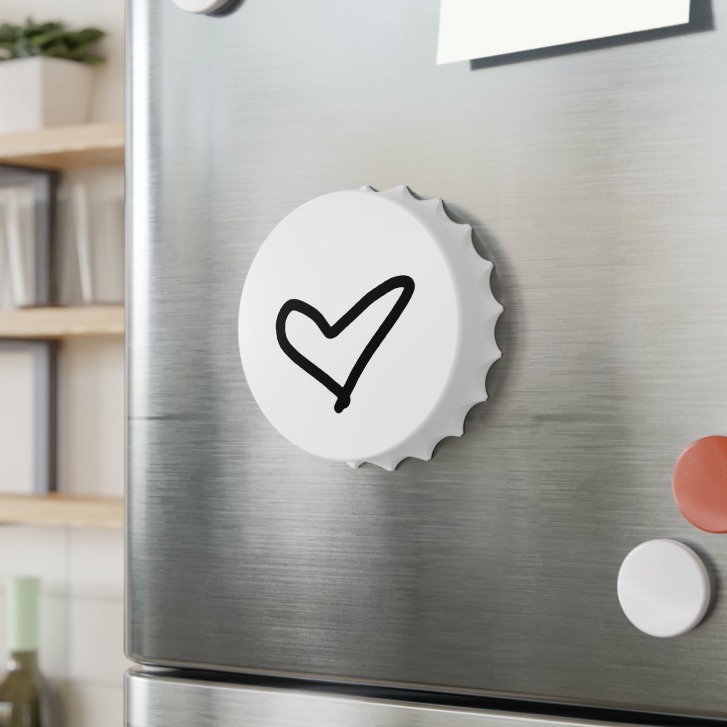 Cool Heart Bottle Opener Magnet — 3" Bottle-Cap Shape, Magnetic Back & Dual-Action Opener